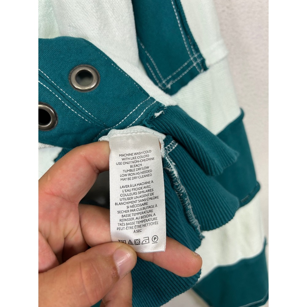 Boho Coastal Pilcro Womens Small Teal White Striped Grommet Cropped Sweatshirt - Picture 5 of 10
